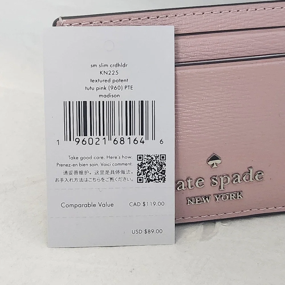 New $89 Kate Spade Madison Pink Tutu Card Holder Saffiano Leather Slim Wallet